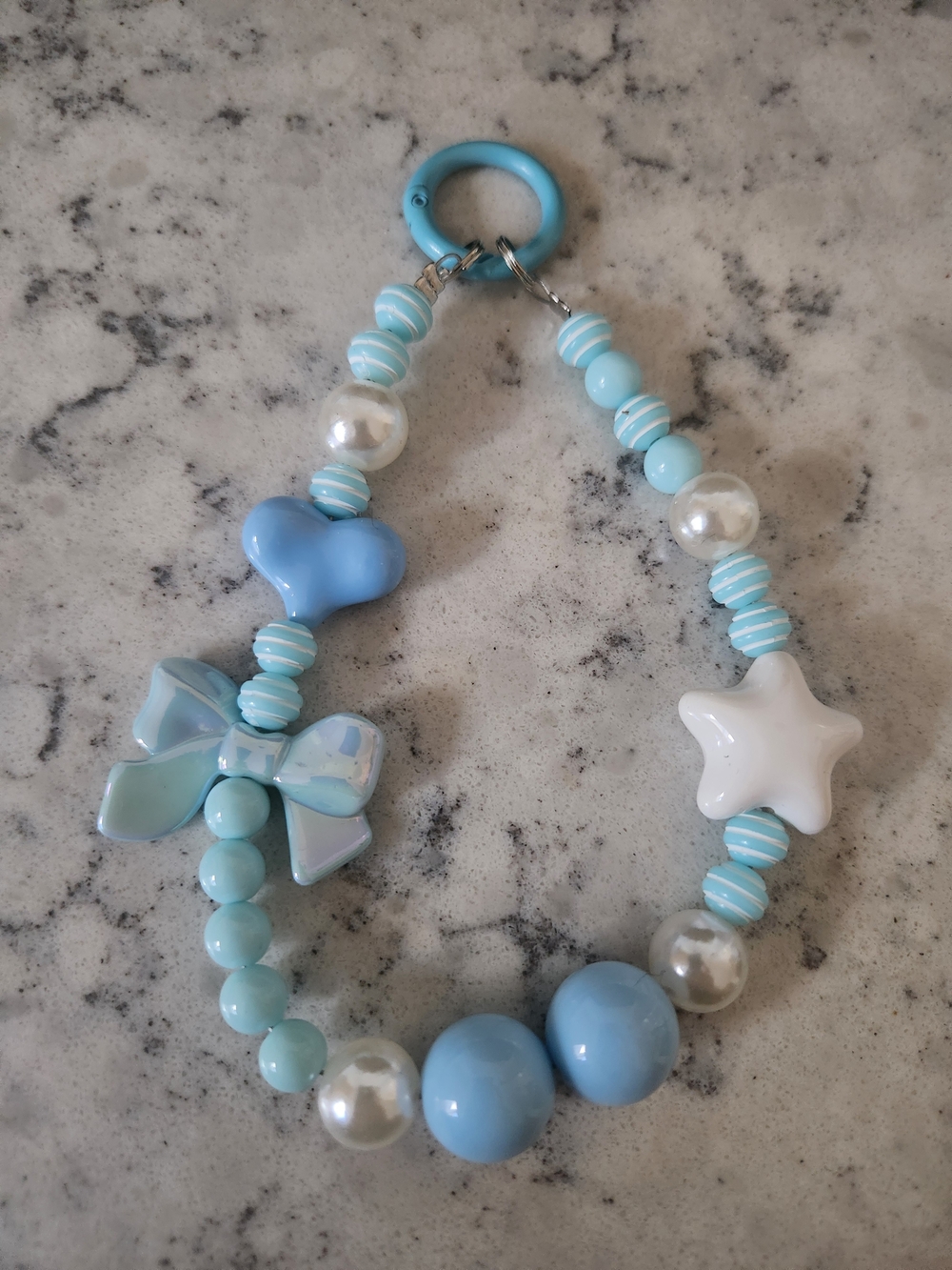Ligth Blue Beaded Charm With Star & Bow